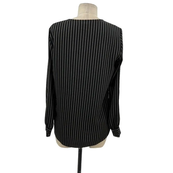 Karen‎ Millen Pinstripe Wrap Blouse Black Long Sleeve Size US 4 - Picture 8 of 13